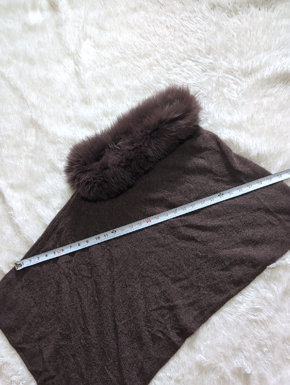 Alashan 100% Cashmere Fox Trim Brown Poncho Topper Lightweight Sweater - Picture 11 of 12